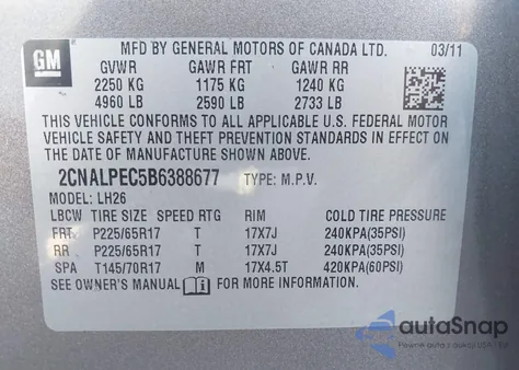2011 Chevrolet Equinox 2Lt from USA, damaged, VIN 2CNALPEC5B6388677